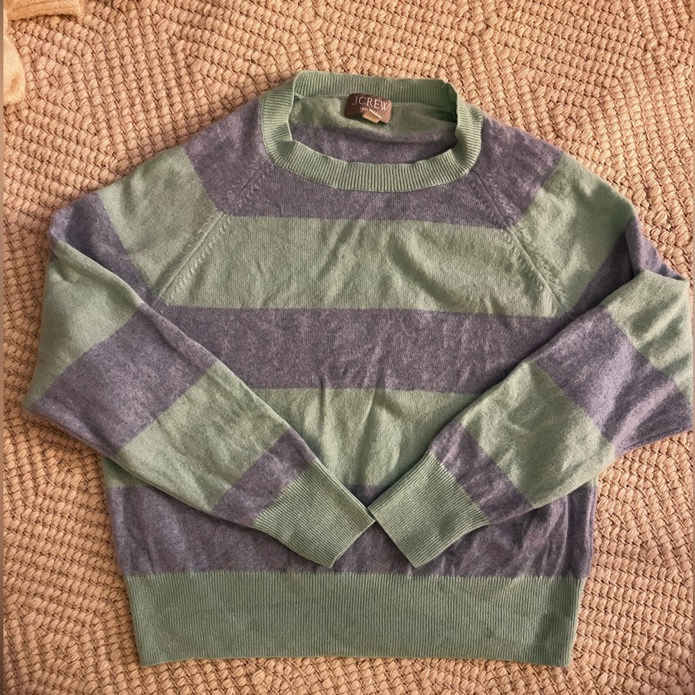 J.Crew Cashmere Crewneck Sweater with rugby stripe, size small women’s